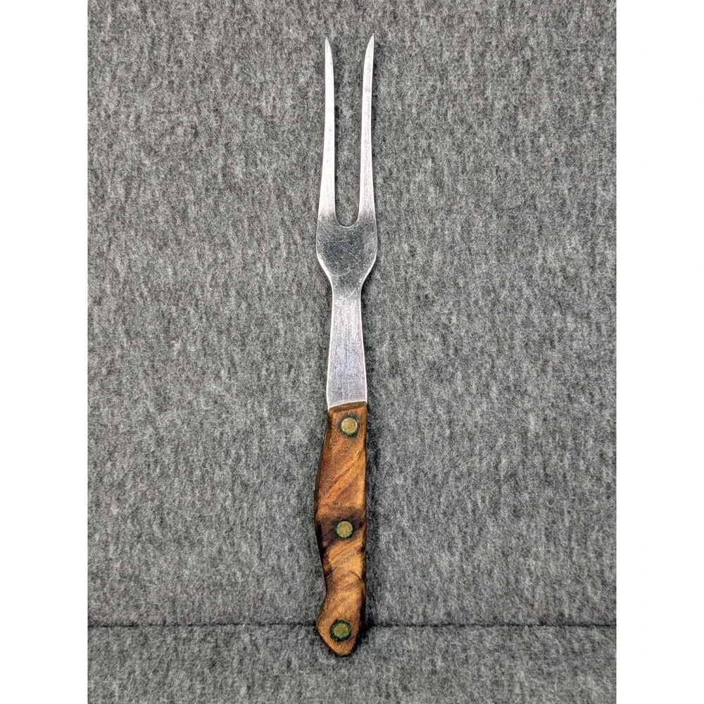 Vintage Lifetime Cutlery Jet Cut D-400 Carving Fork Wood Handle Japan 11